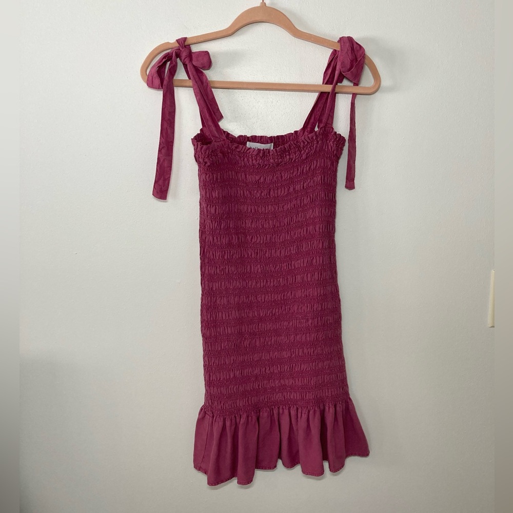 NWT Bella Dahl Smocked Tie Shoulder Mini Dress in Pink. Size XS